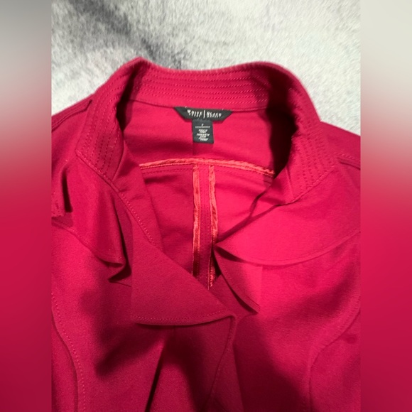 (B1) WHBM Red Pink Ruffle Cardinal Ponte Office Day Lifestyle Moto Jacket 6 - Picture 6 of 9